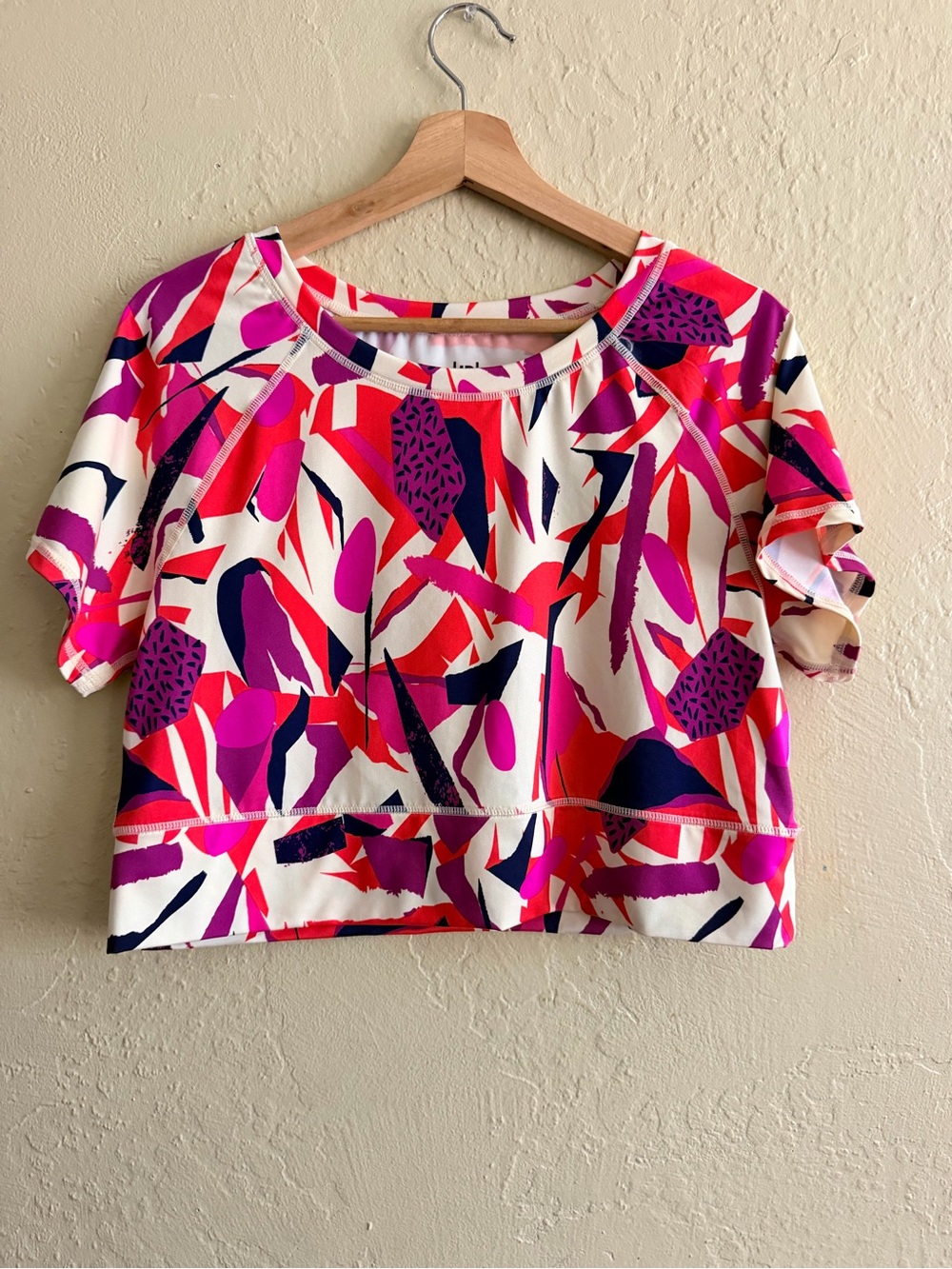 Abstract Floral Crop Top in White, Pink & Red